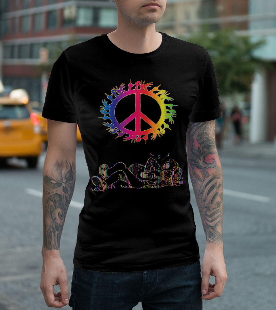 Peace Love Music Rainbow Hand Symbol Harmony T-Shirt