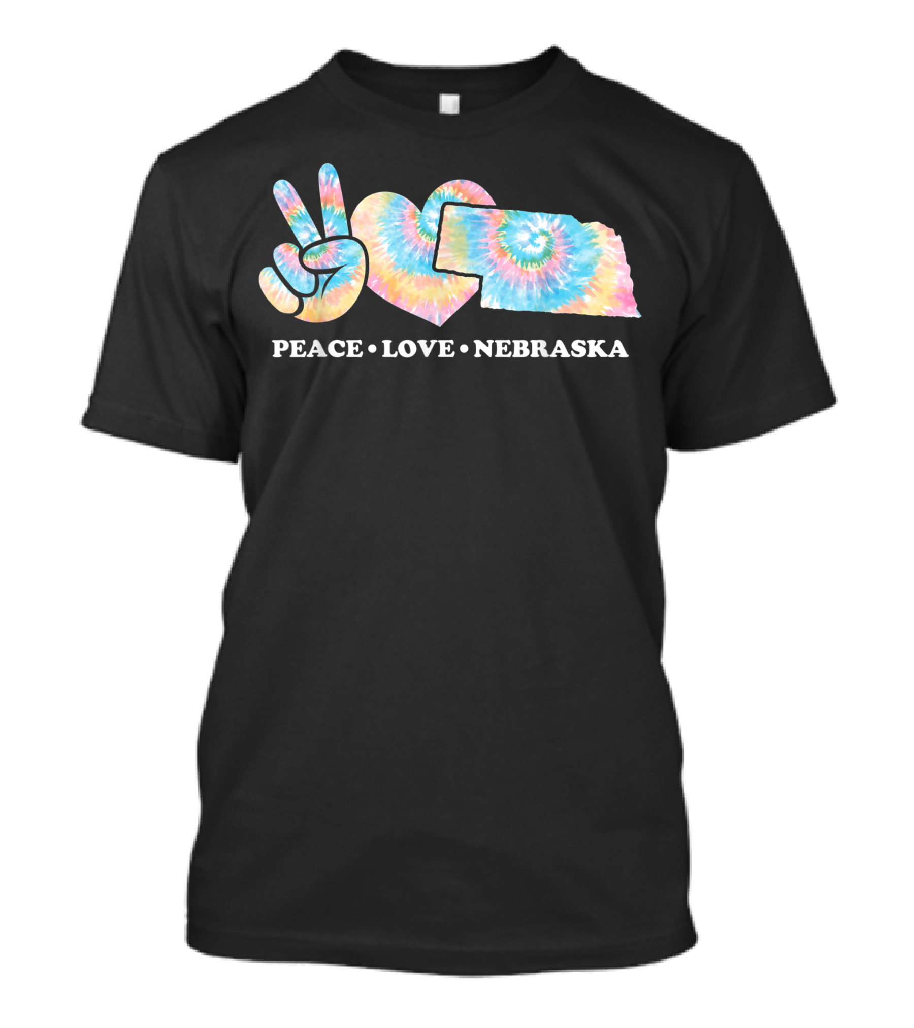 Tie-Dye Peace Sign Heart And Nebraska Map Peace Love Nebraska T-Shirt