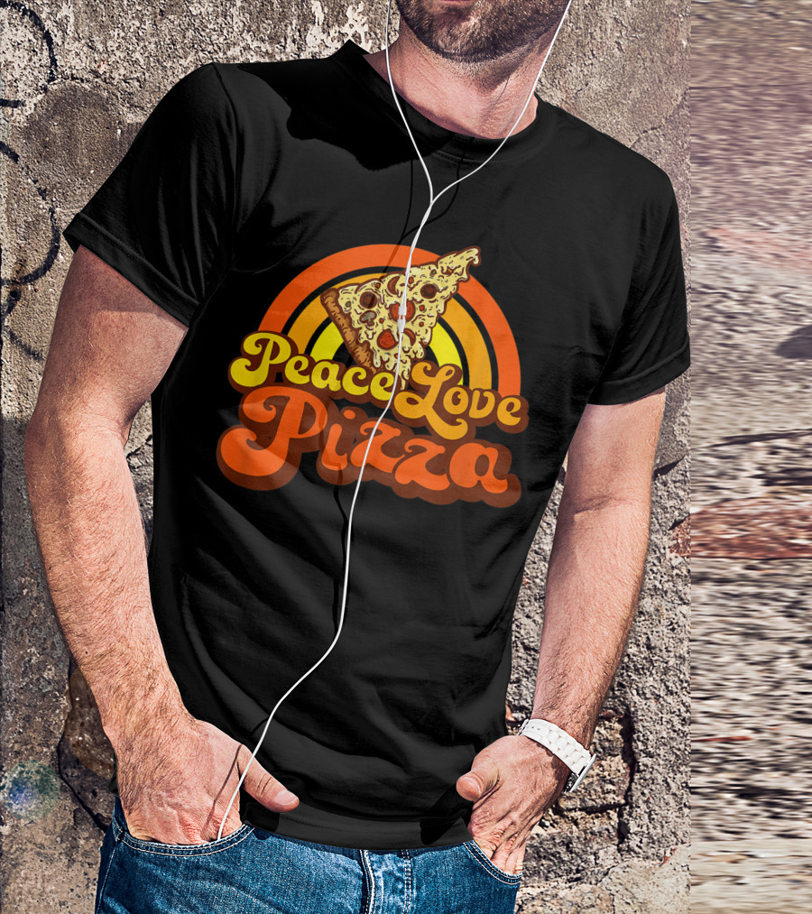 Peace Love Pizza Vintage Rainbow Pizza Slice T-Shirt