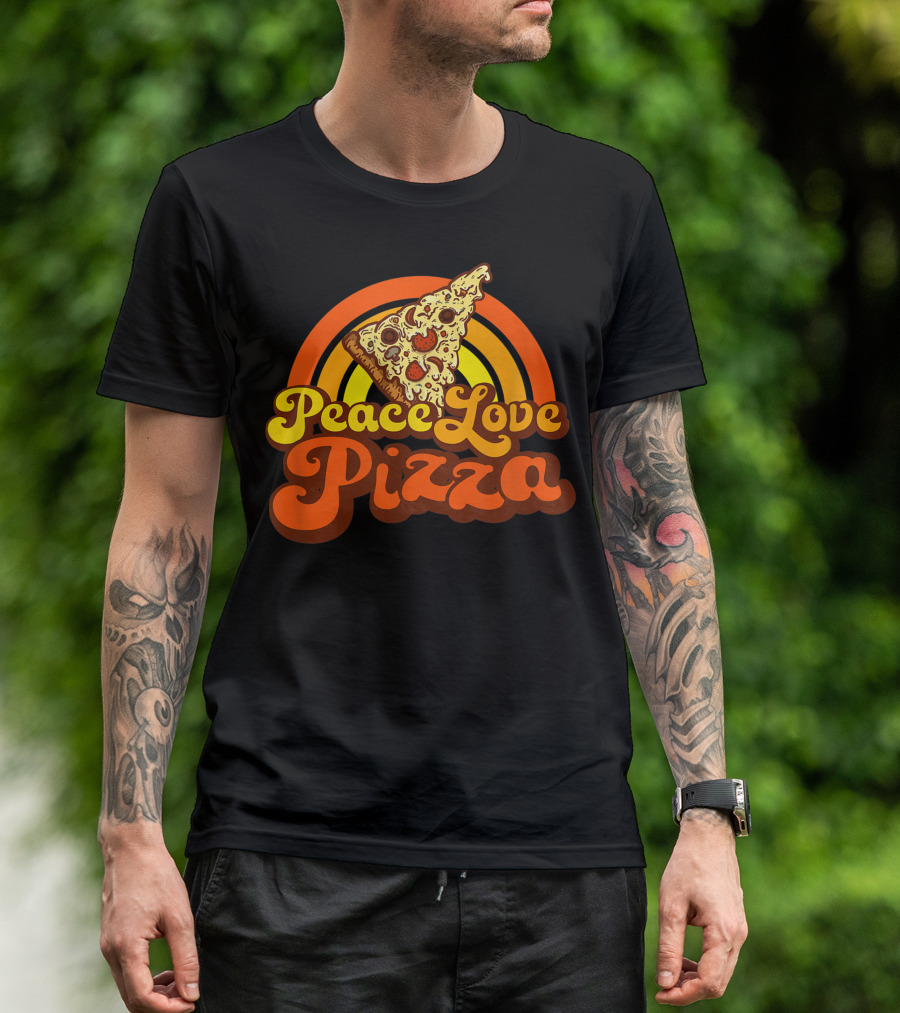 Peace Love Pizza Vintage Rainbow Pizza Slice T-Shirt