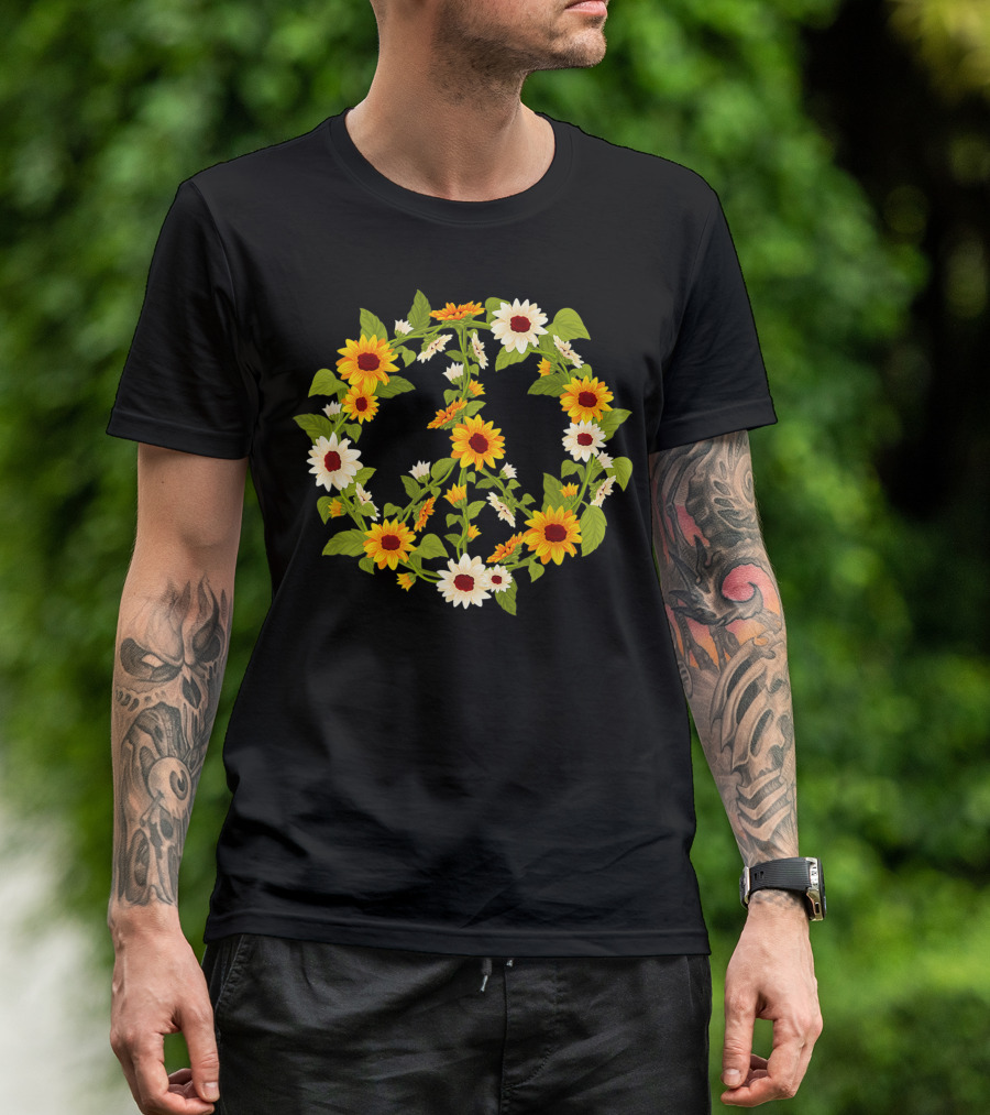 Peace Love Sunflower Tie Dye 60s 70s Hippie Costume T-Shirt