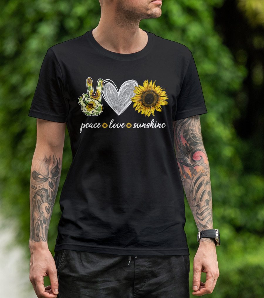 Peace Love Sunflower Heart Sunshine Hippie Sunflower Lover T-Shirt