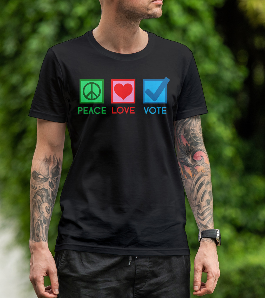 Peace Love Vote Election Voting Checkmark Heart Peace Sign T-Shirt