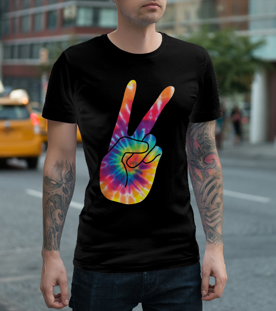 Peace Sign 60S 70S V Hand Sign Tie-Dye Cool T-Shirt