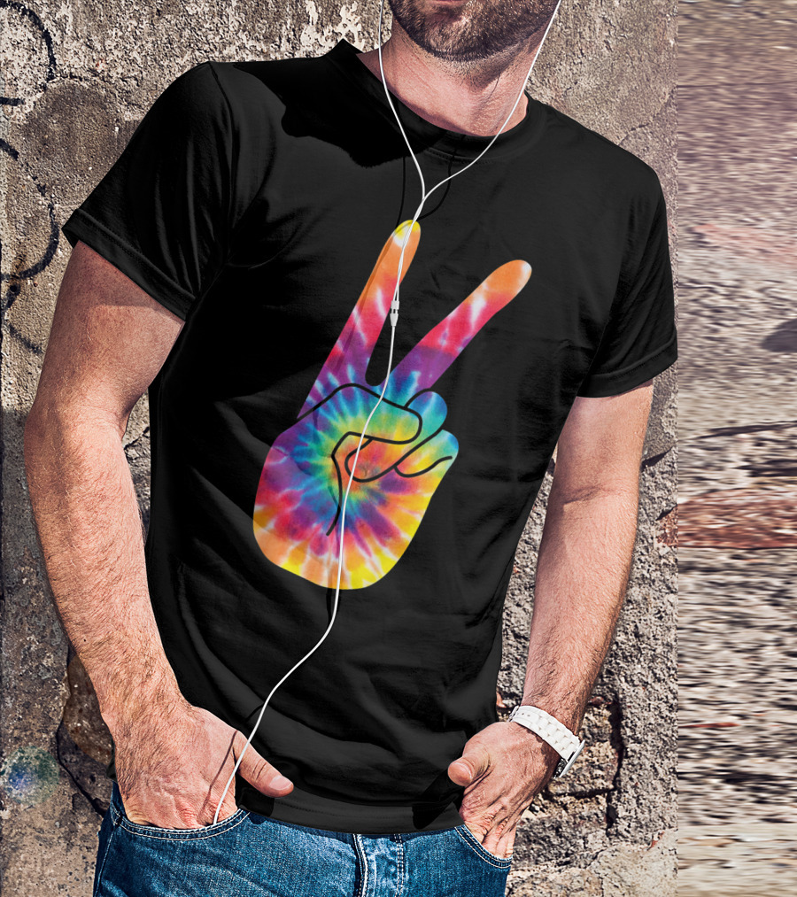 Peace Sign 60S 70S V Hand Sign Tie-Dye Cool T-Shirt