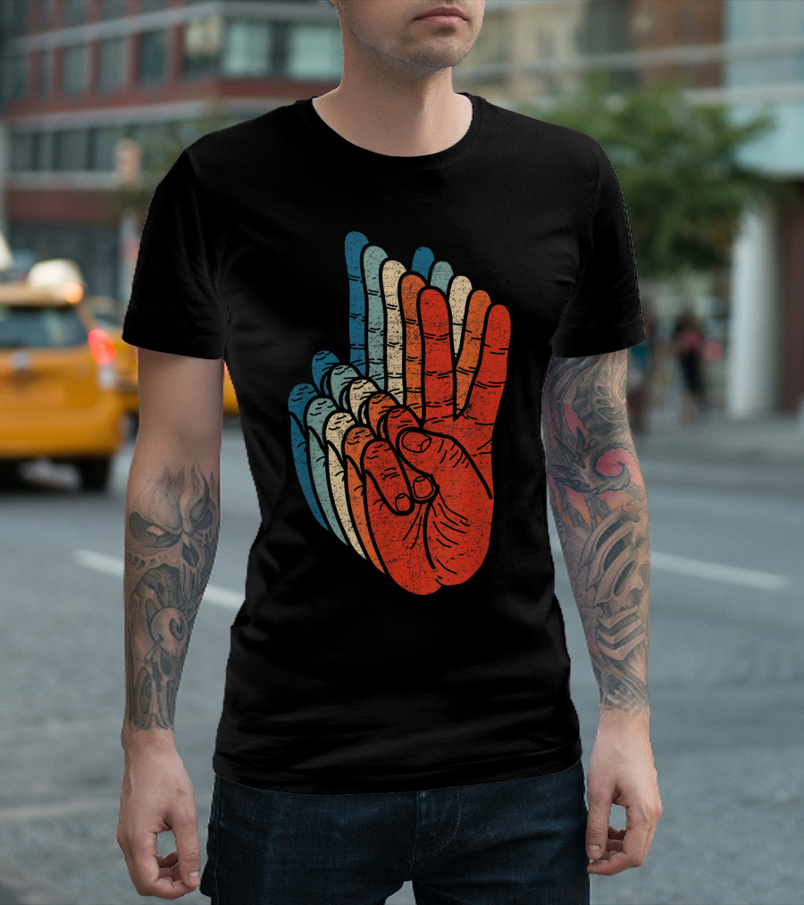 Peace Sign Hand Sign Language ASL Grunge Multicolor Handsign T-Shirt