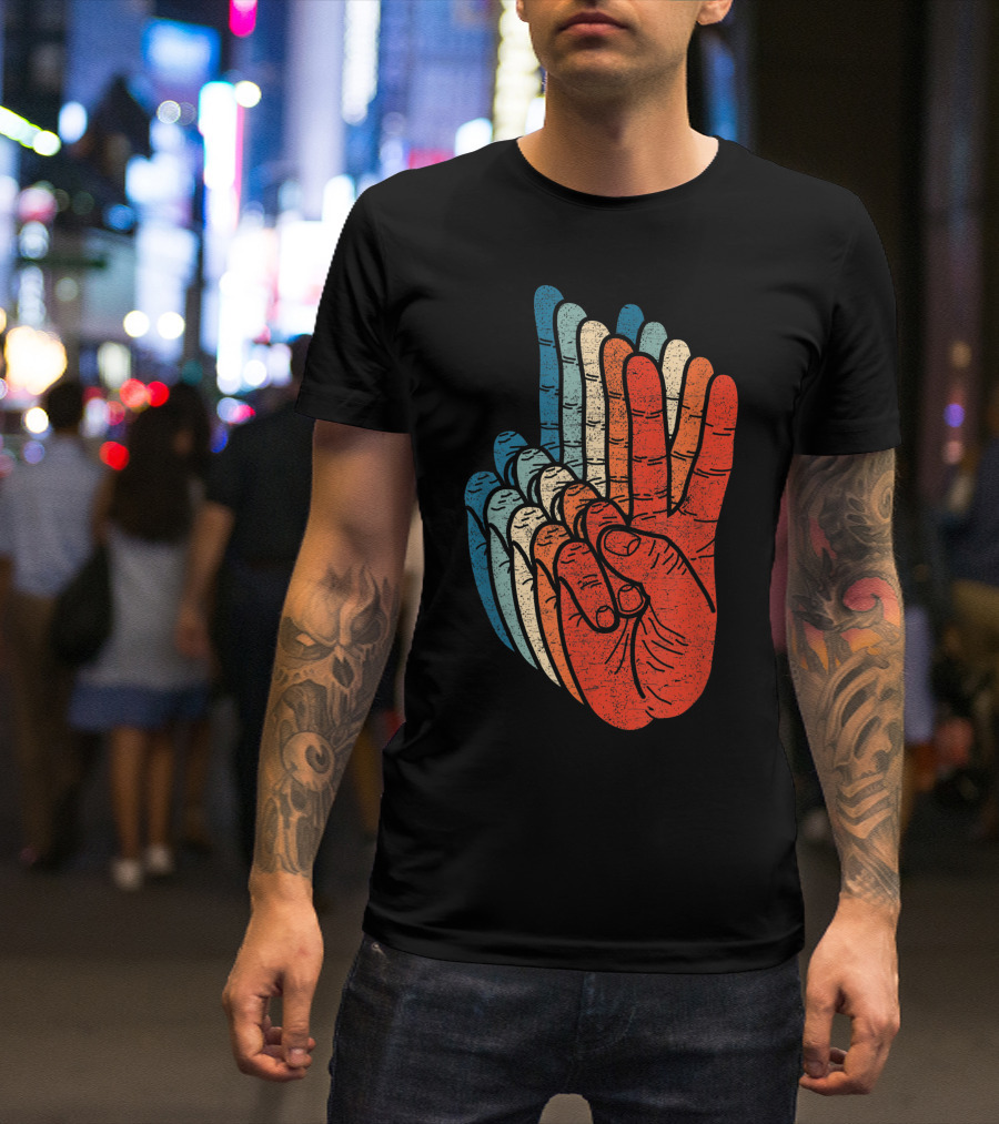 Peace Sign Hand Sign Language ASL Grunge Multicolor Handsign T-Shirt