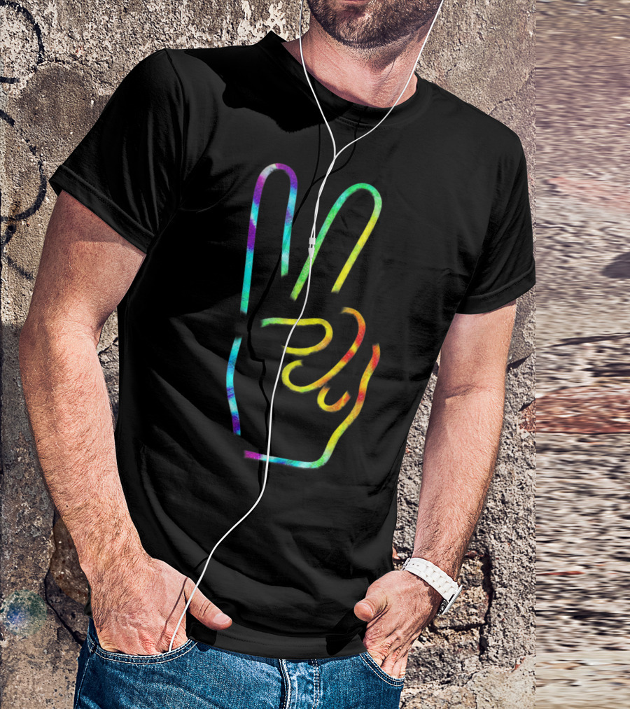 Peace Sign Hand Tie Dye Hippie Rave Trippy Iconic Symbol Vibrant Colors T-Shirt