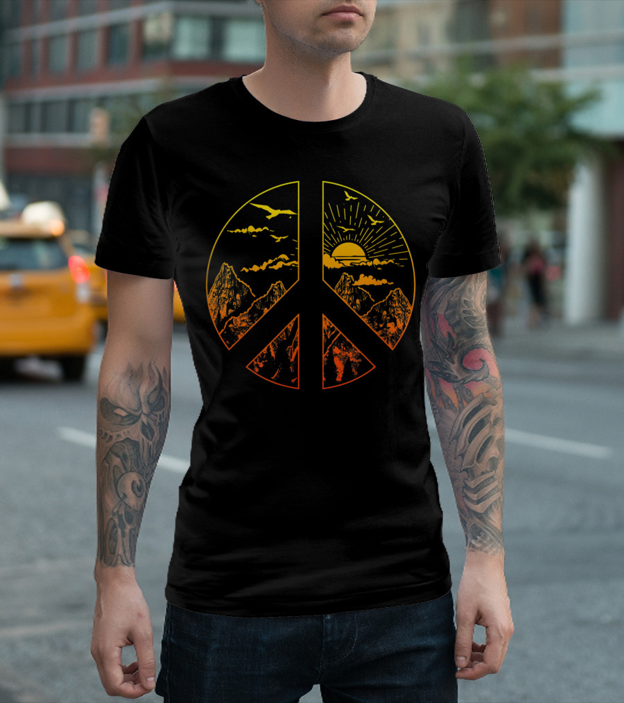 Peace Sign Sunset Mountain Hippie T-Shirt