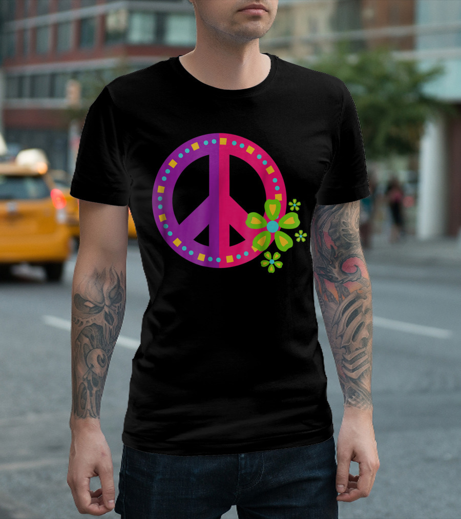 Peace Sign Love Tie Dye 60s 70s Flowers Retro Vintage T-Shirt