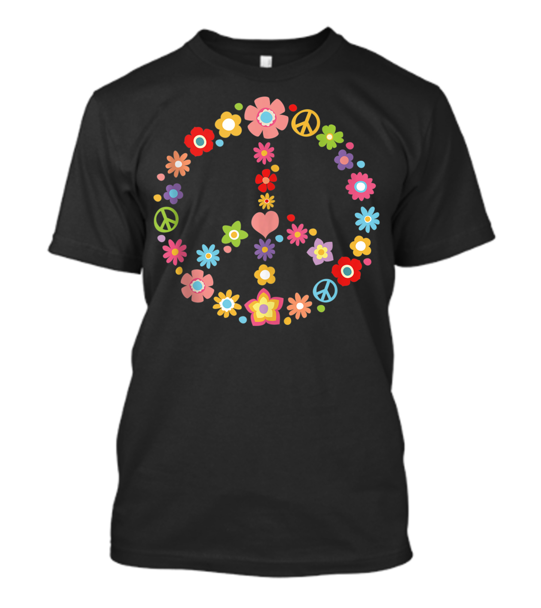 Peace Sign Love Flower 60s 70s Tie Dye Hippie Floral T-Shirt