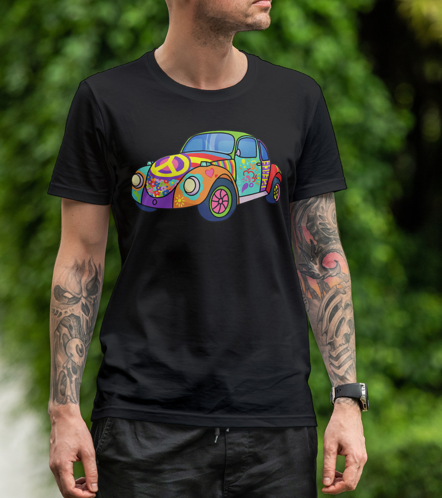 Peace Sign Rainbow Beetle Hippie Car Hippy Bug T-Shirt