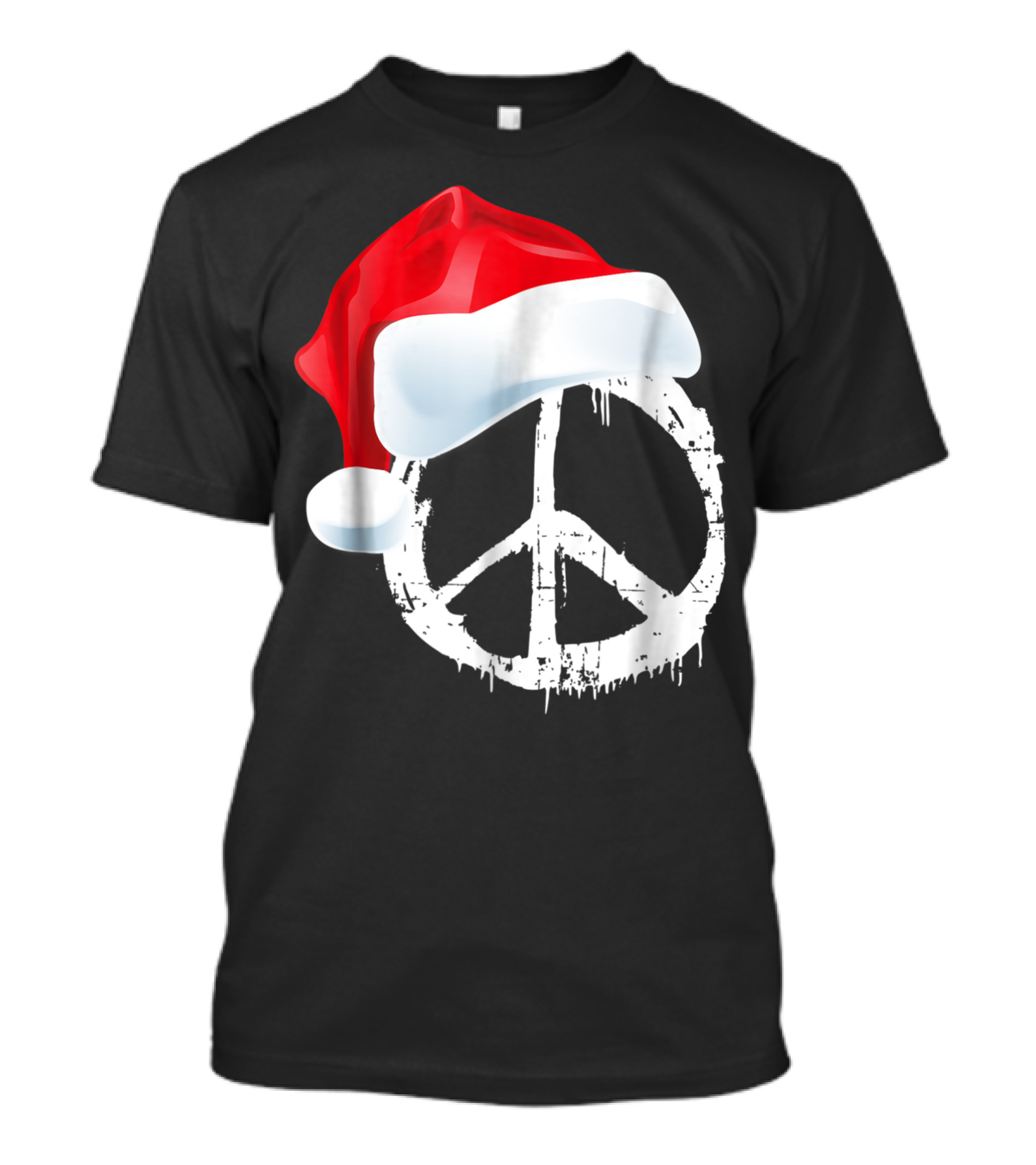 Peace Sign Vintage Distressed Symbol Hippie Santa Hat Holiday T-Shirt
