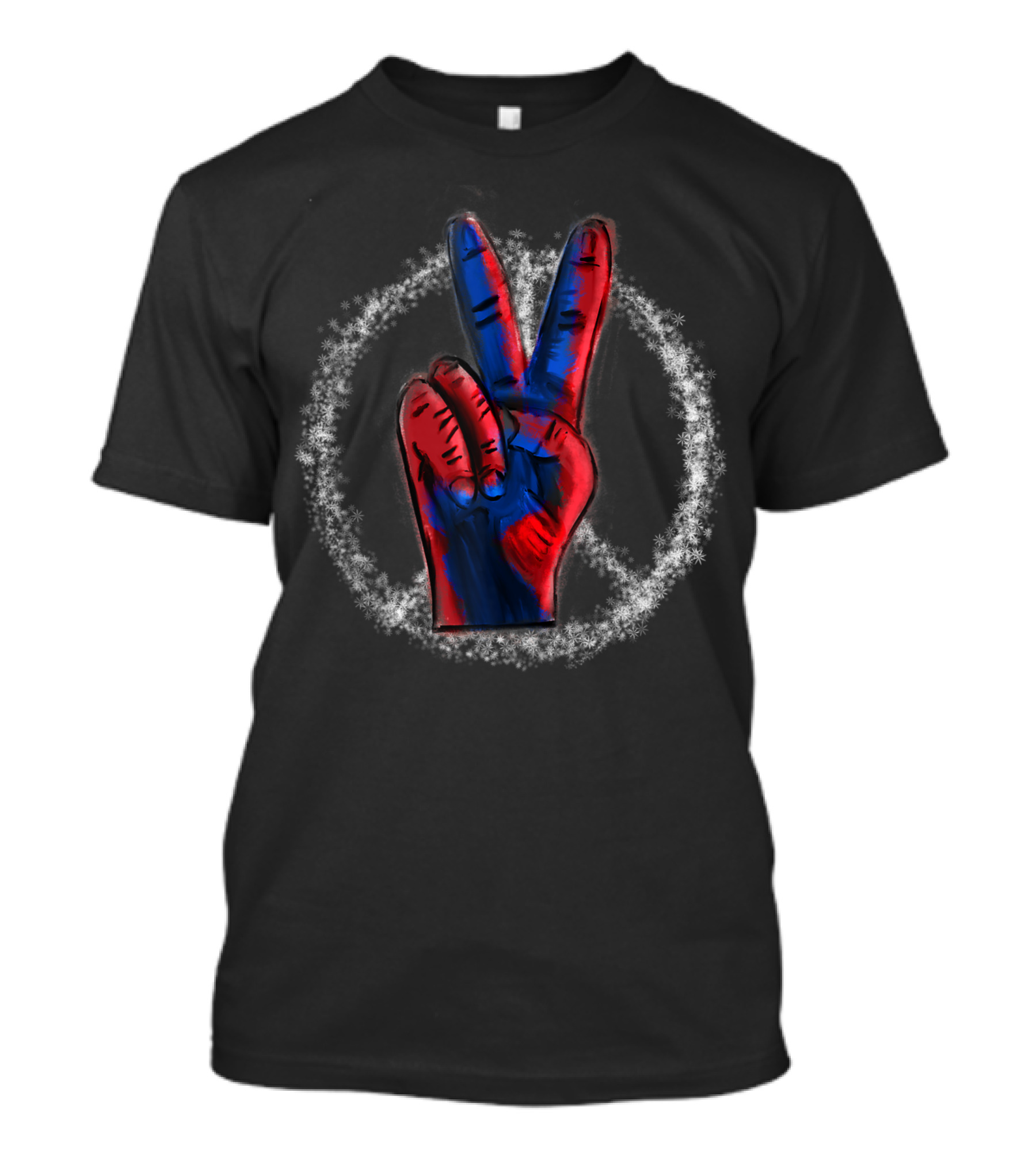 Peace Symbol Finger Sign Red White Blue Hippy Style E2 T-Shirt