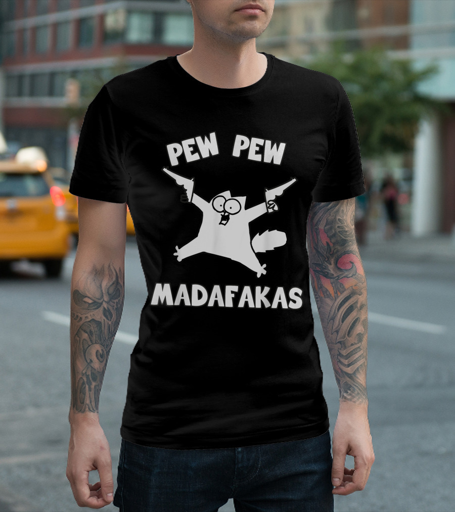 Pew Pew Madafakas Cat Funny Cartoon T-Shirt