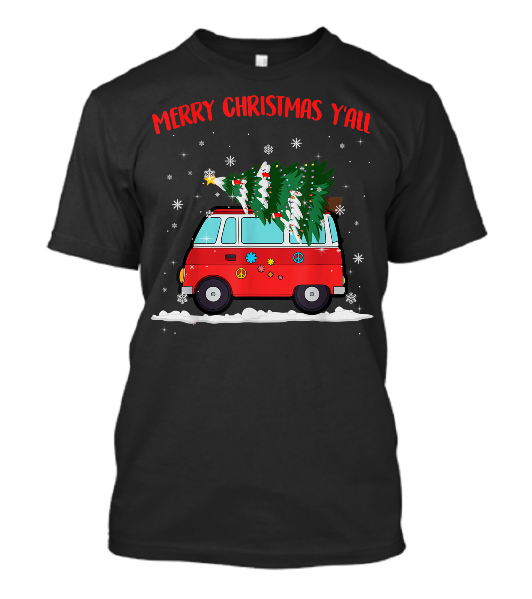 Merry Christmas Y'all Van Hippie Costume Christmas Tree T-Shirt