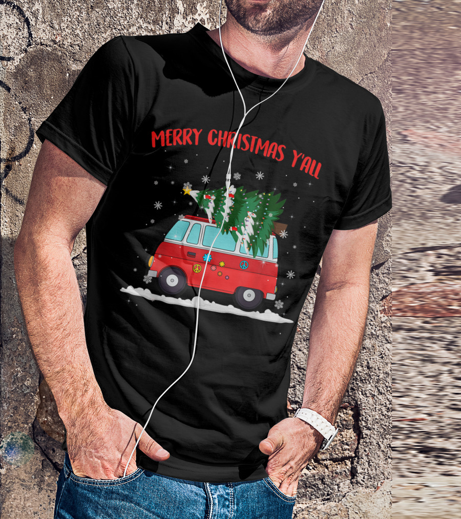 Merry Christmas Y'all Van Hippie Costume Christmas Tree T-Shirt