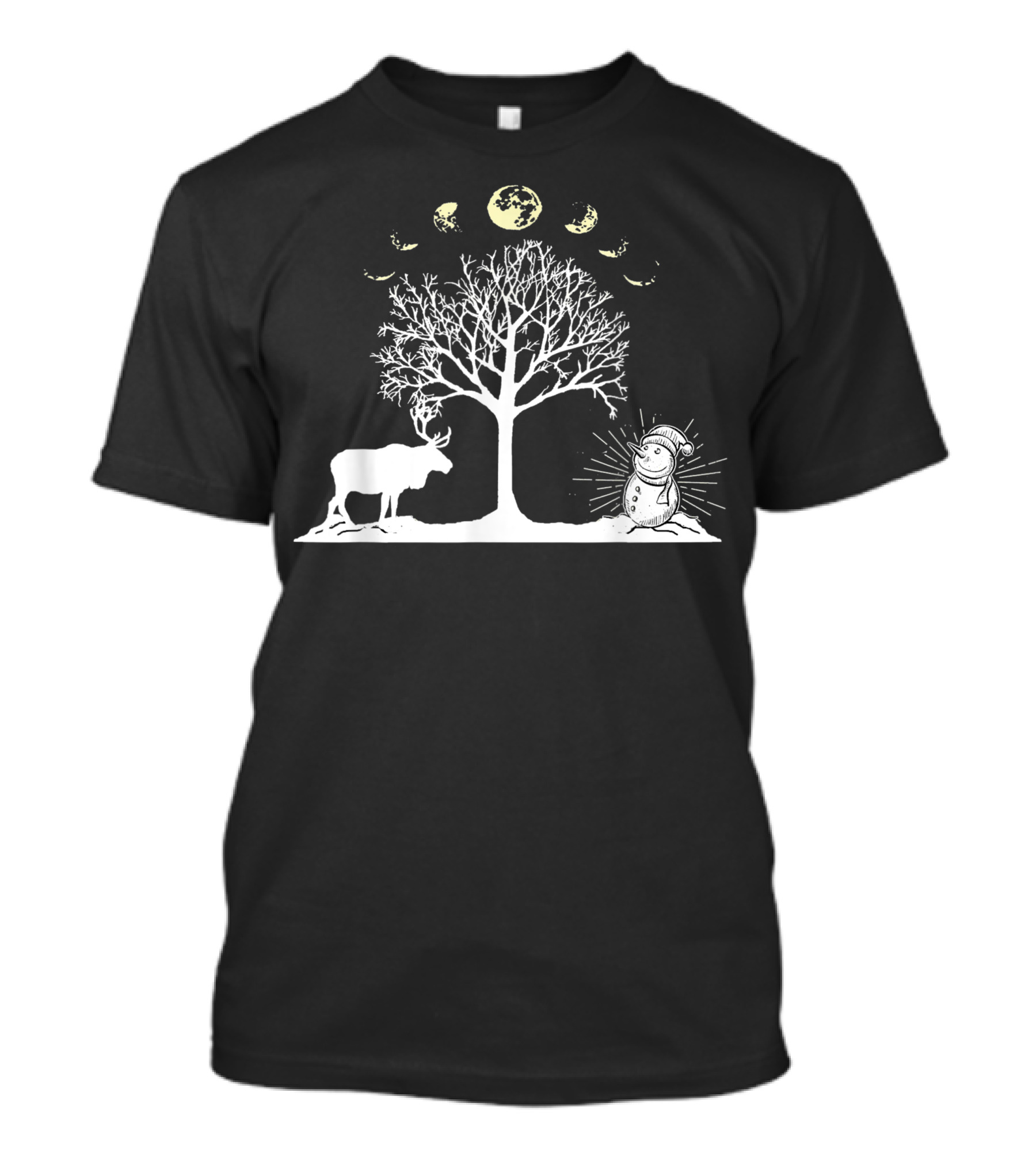 Phases Of The Moon Tree Of Life Moose And Snowman T-Shirt