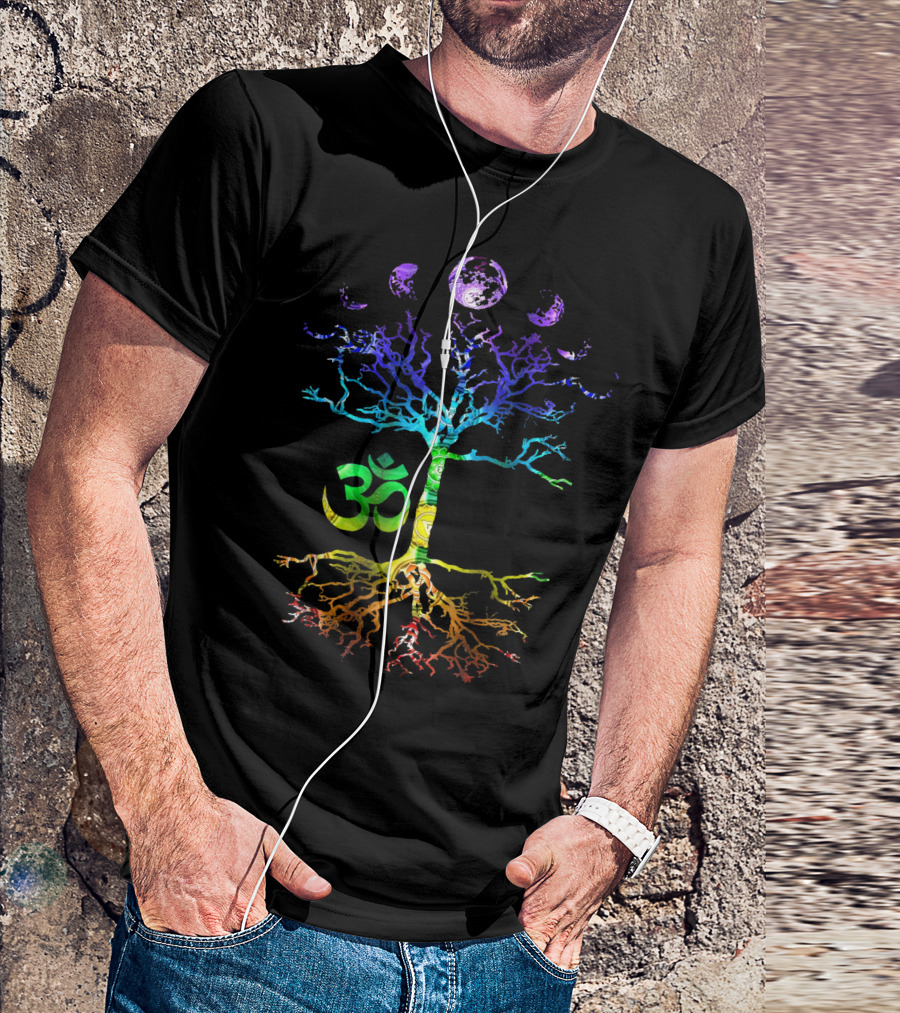 Phases Of The Moon Tree Of Life Om Chakra Rainbow Roots T-Shirt
