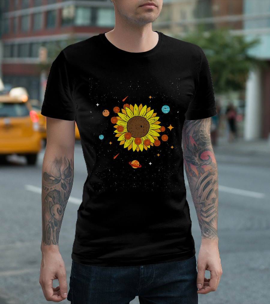 Planet Sunflower Space Cute Floral Flower T-Shirt