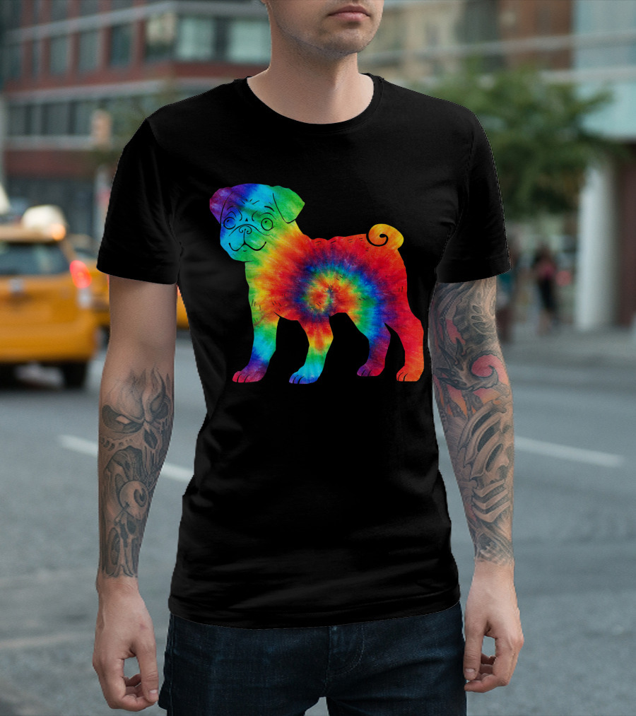Pug Dog Rainbow Tie Dye Hippie Costume T-Shirt