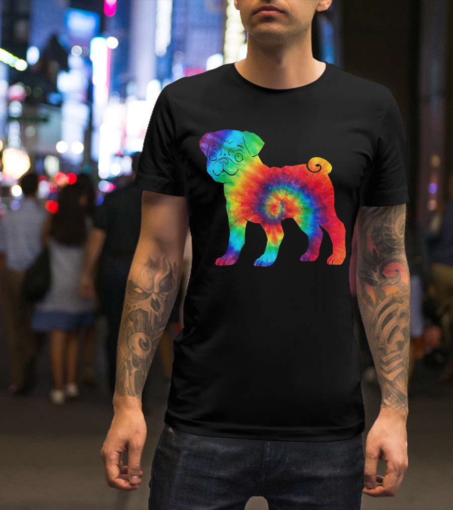 Pug Dog Rainbow Tie Dye Hippie Costume T-Shirt