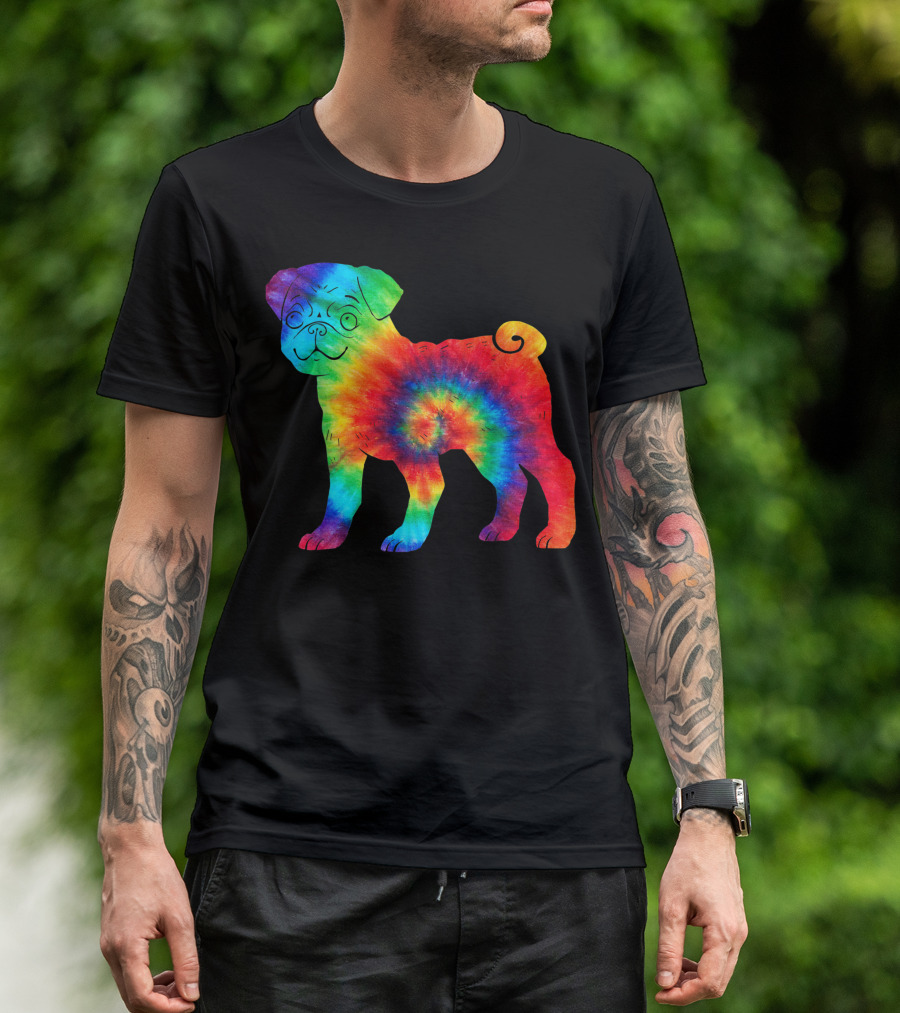 Pug Dog Rainbow Tie Dye Hippie Costume T-Shirt