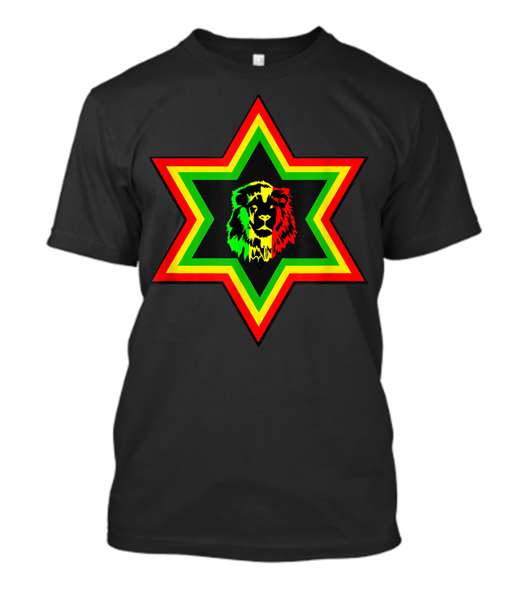 Rasta Lion Of Judah In Star Of David With Red Yellow Green Colors T-Shirt