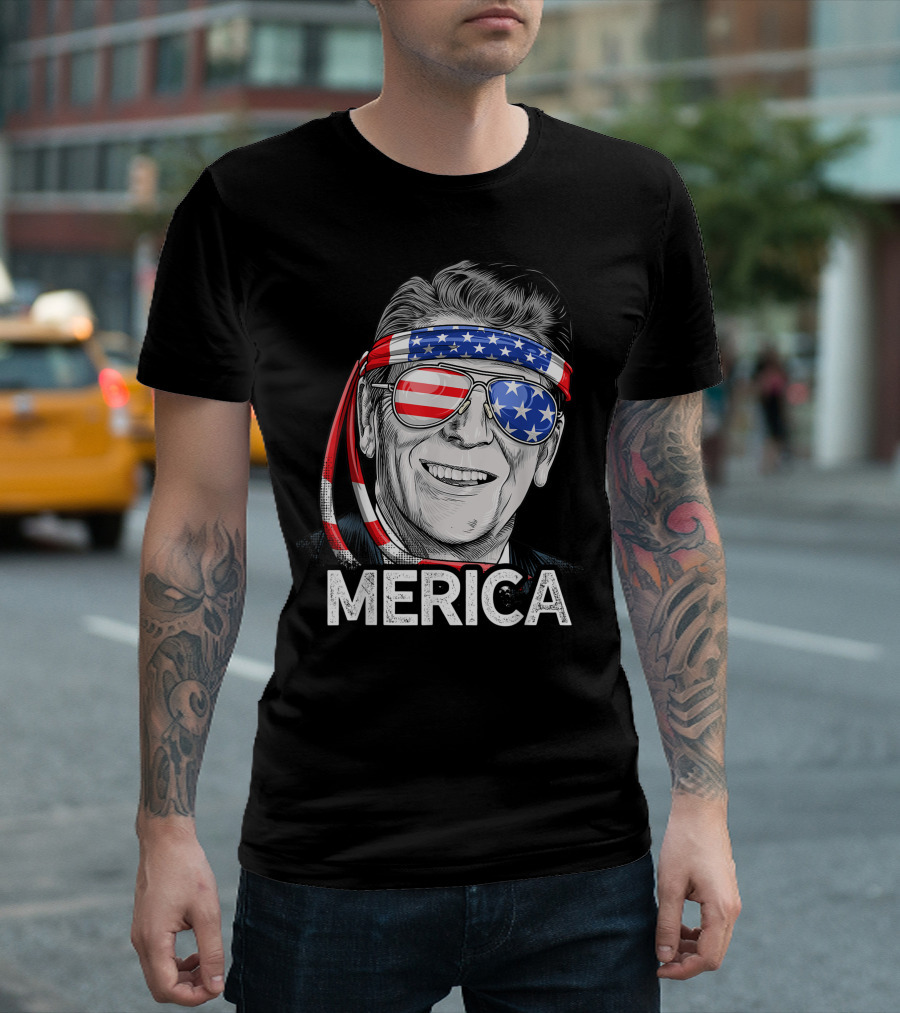 Reagan Ronald Merica Usa Flag 4th Of July Us President T-Shirt