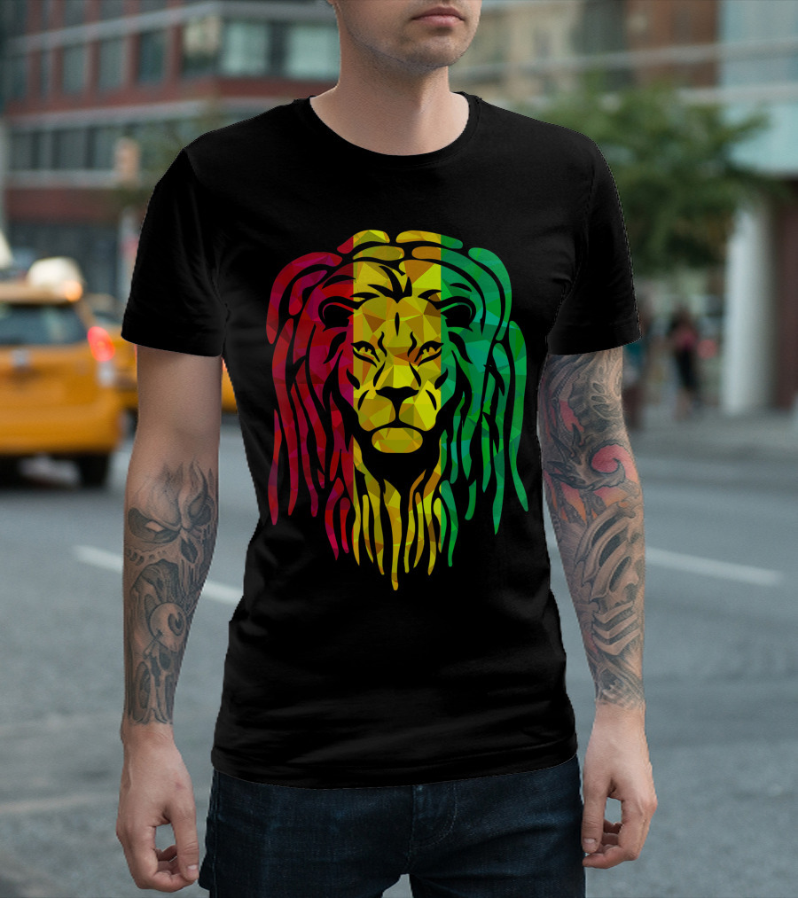 Reggae Lion Face Hippie Mosaic Rastafarian Lion Lover Rasta Colors T-Shirt