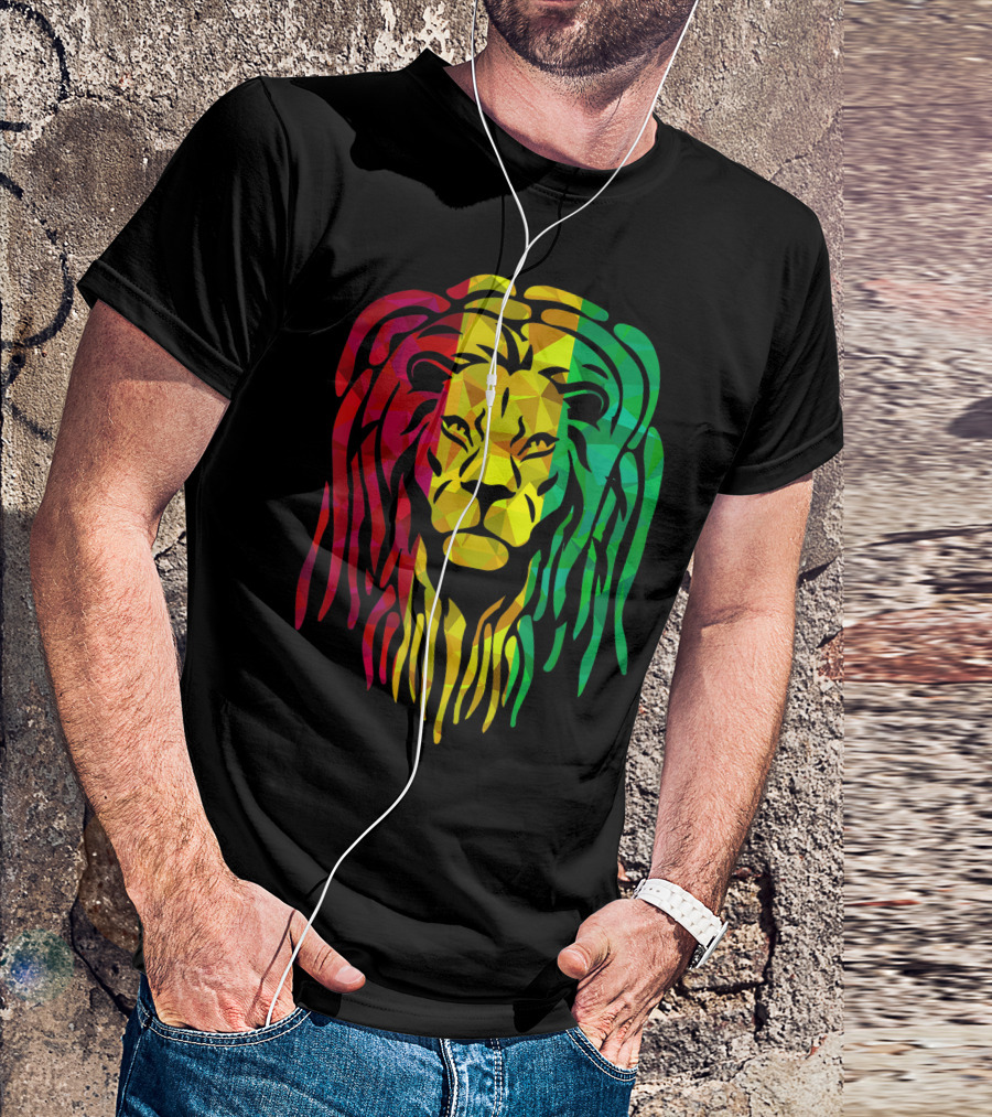 Reggae Lion Face Hippie Mosaic Rastafarian Lion Lover Rasta Colors T-Shirt