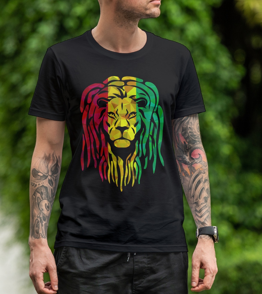 Reggae Lion Face Hippie Mosaic Rastafarian Lion Lover Rasta Colors T-Shirt