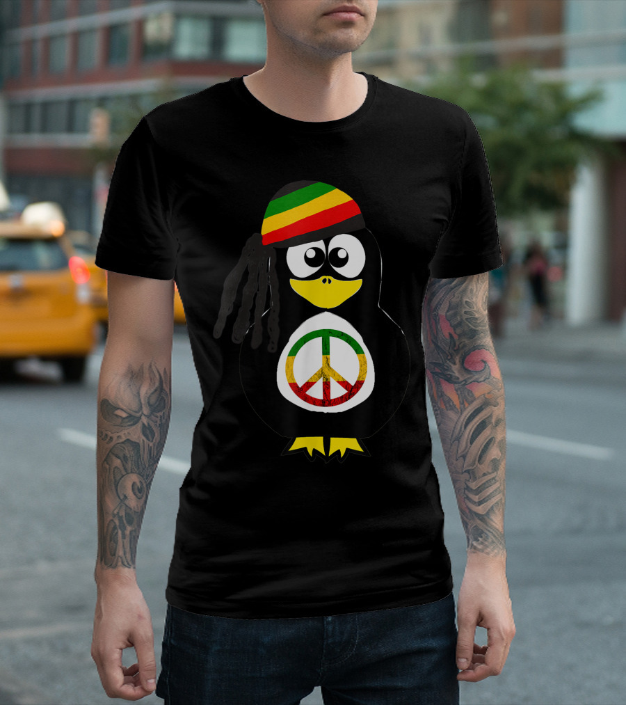 Reggae Penguin Hippie Rasta Peace Symbol Water Bird Reggae Music T-Shirt