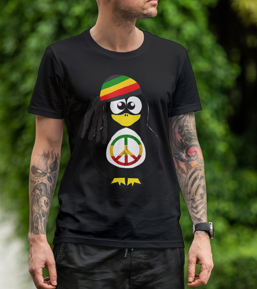 Reggae Penguin Hippie Rasta Peace Symbol Water Bird Reggae Music T-Shirt