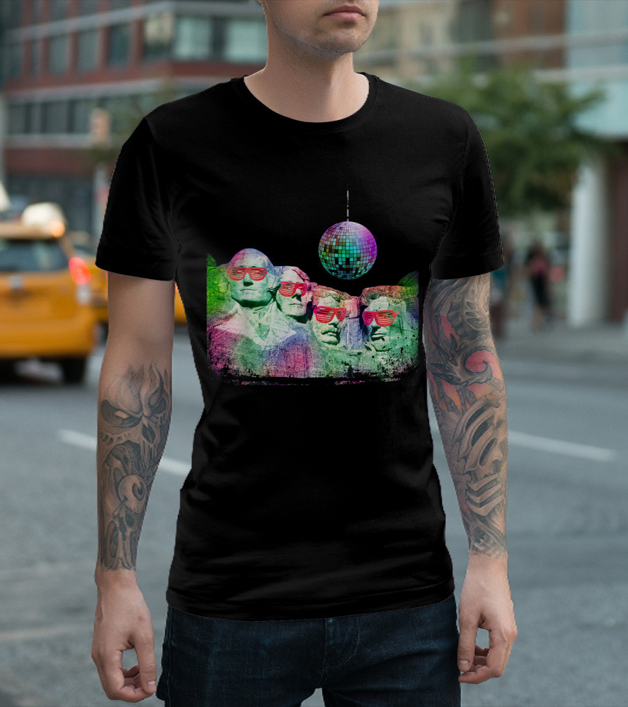 Rero Mount Rushmore Disco 80s Souvenir Shirt With Sunglasses And Mirror Ball T-Shirt