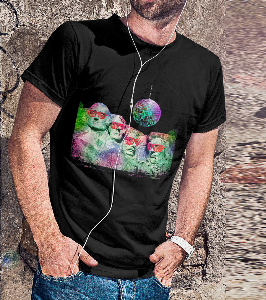 Rero Mount Rushmore Disco 80s Souvenir Shirt With Sunglasses And Mirror Ball T-Shirt