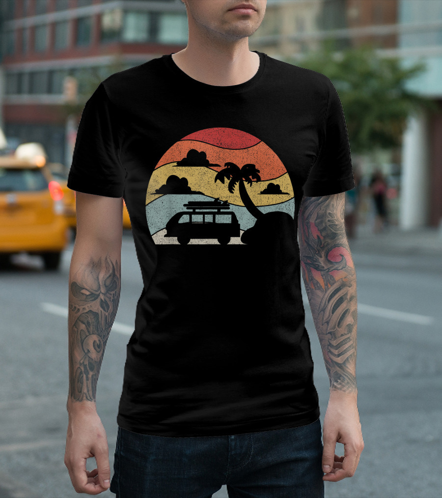 Retro Camping Camper Van Life Palm Tree Sunset Adventure T-Shirt