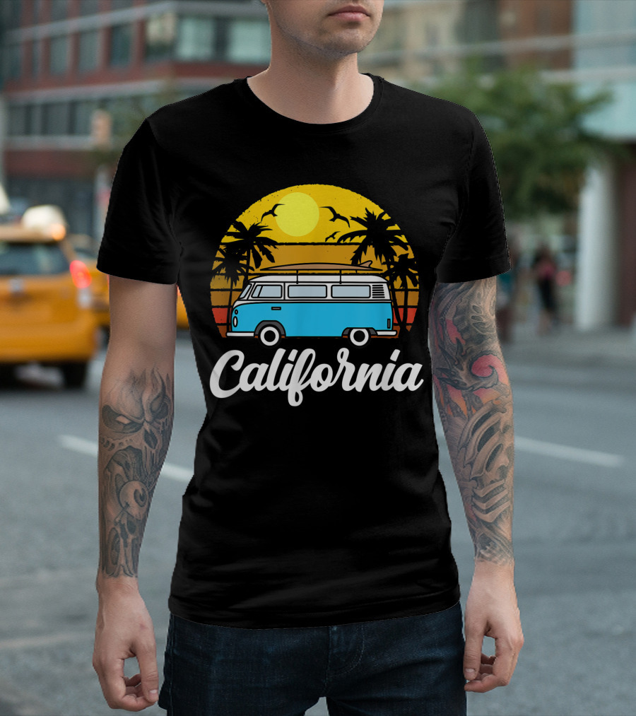California Retro Van Life 70s Surfer Vintage Sunset T-Shirt