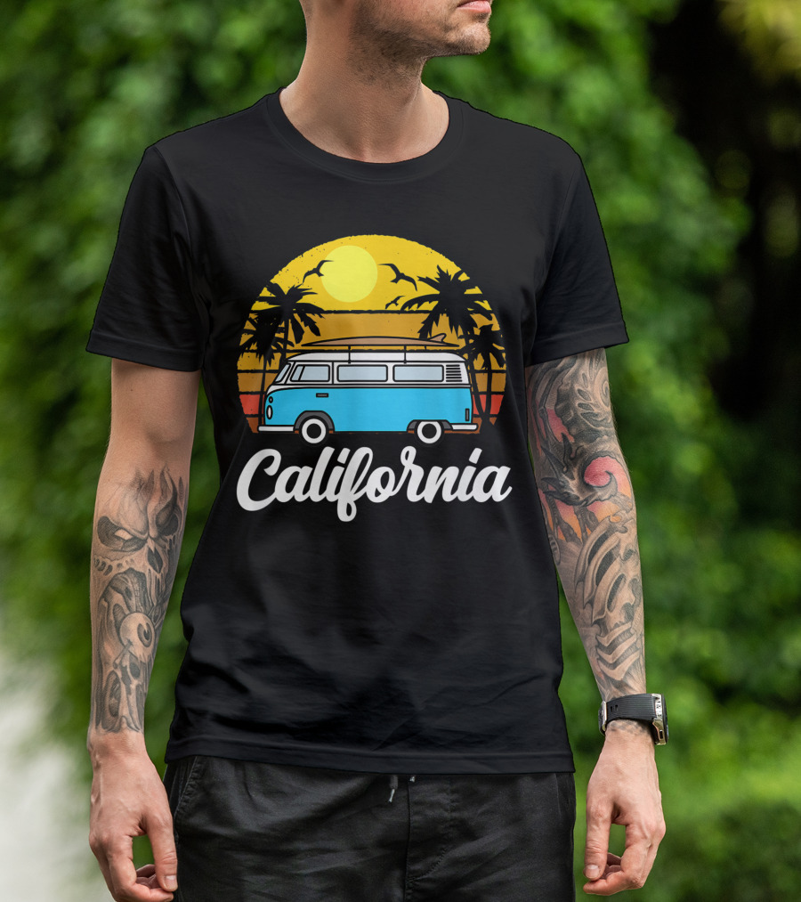 California Retro Van Life 70s Surfer Vintage Sunset T-Shirt