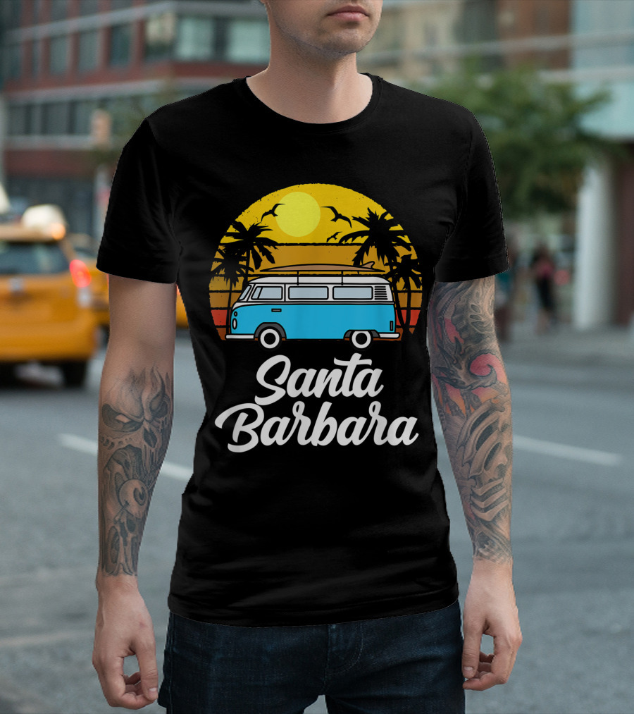 Santa Barbara Retro Van Life Vintage Sunset 70s Surfer T-Shirt