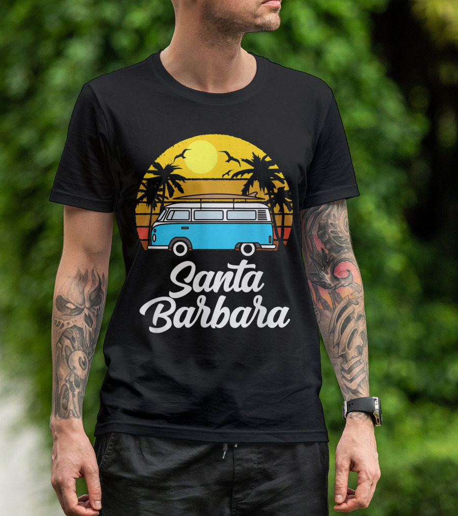 Santa Barbara Retro Van Life Vintage Sunset 70s Surfer T-Shirt