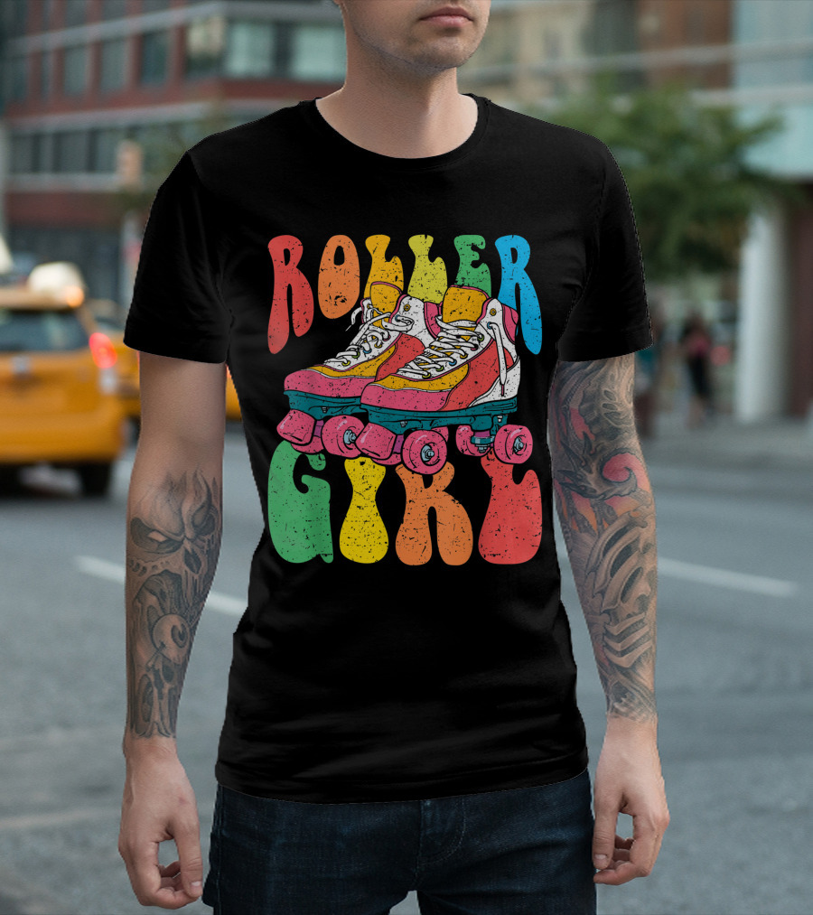 Roller Girl Vintage 70S Seventies Retro Colorful Roller Skates T-Shirt