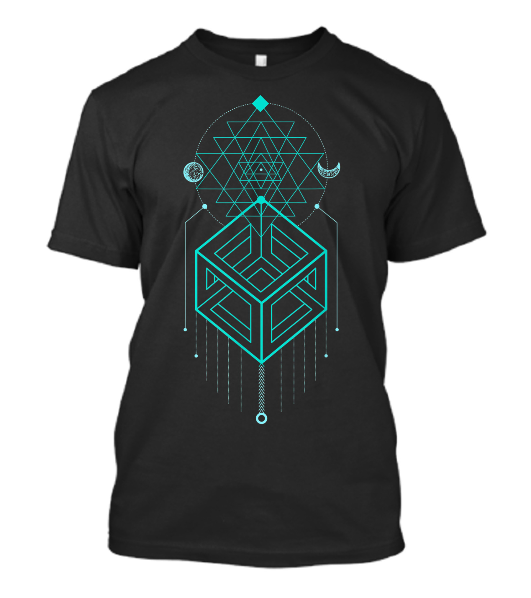 Sacred Geometry Magic Cube Totem Moon And Starry Mandala T-Shirt