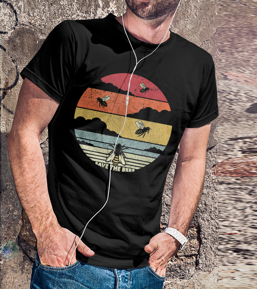 Save The Bees Vintage Sunset Climate Change Awareness T-Shirt