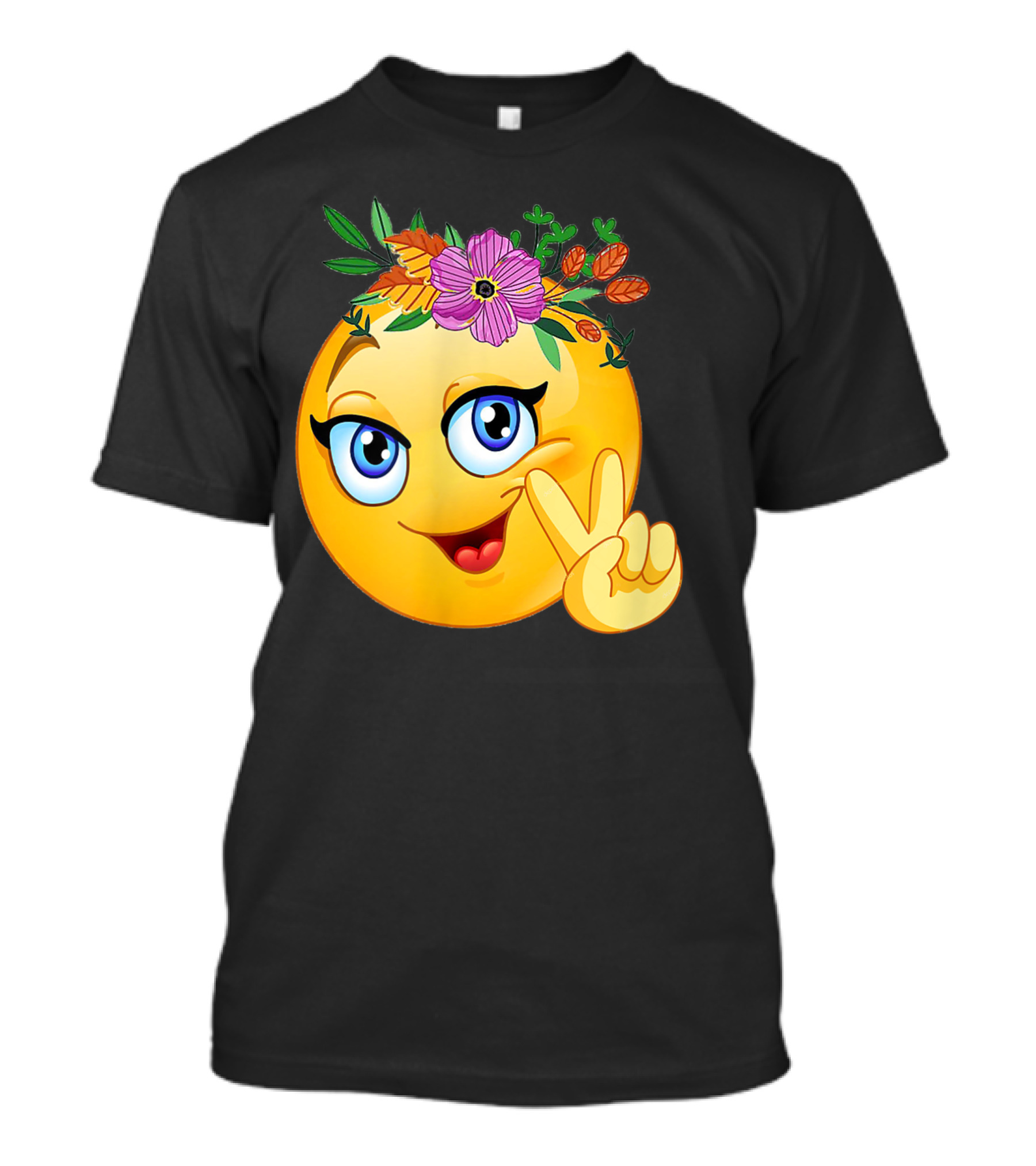 Smiley Hippie Flower Power Crown Peace Emoji Girls Trend T-Shirt