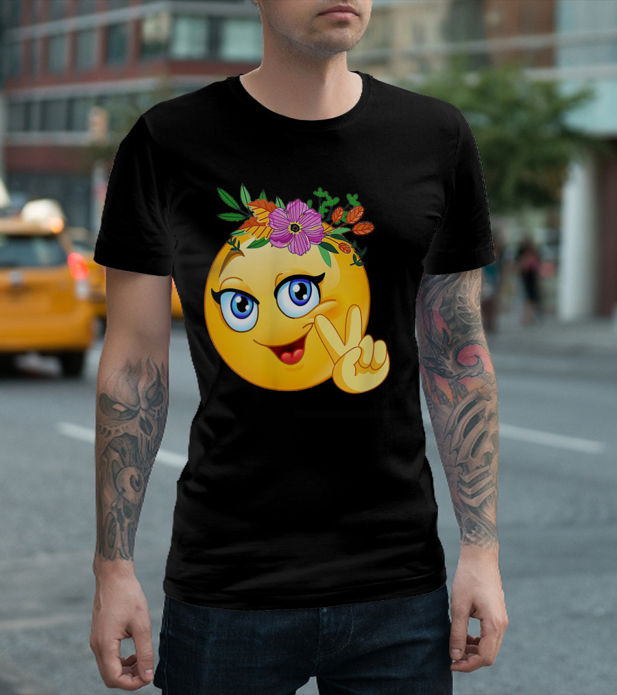 Smiley Hippie Flower Power Crown Peace Emoji Girls Trend T-Shirt