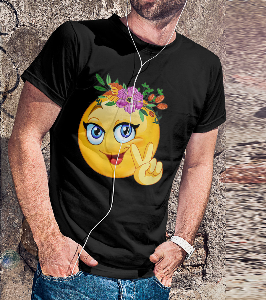 Smiley Hippie Flower Power Crown Peace Emoji Girls Trend T-Shirt