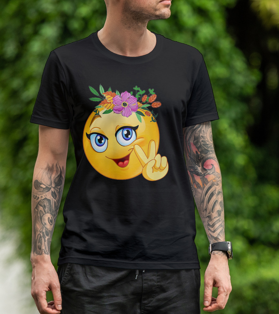 Smiley Hippie Flower Power Crown Peace Emoji Girls Trend T-Shirt
