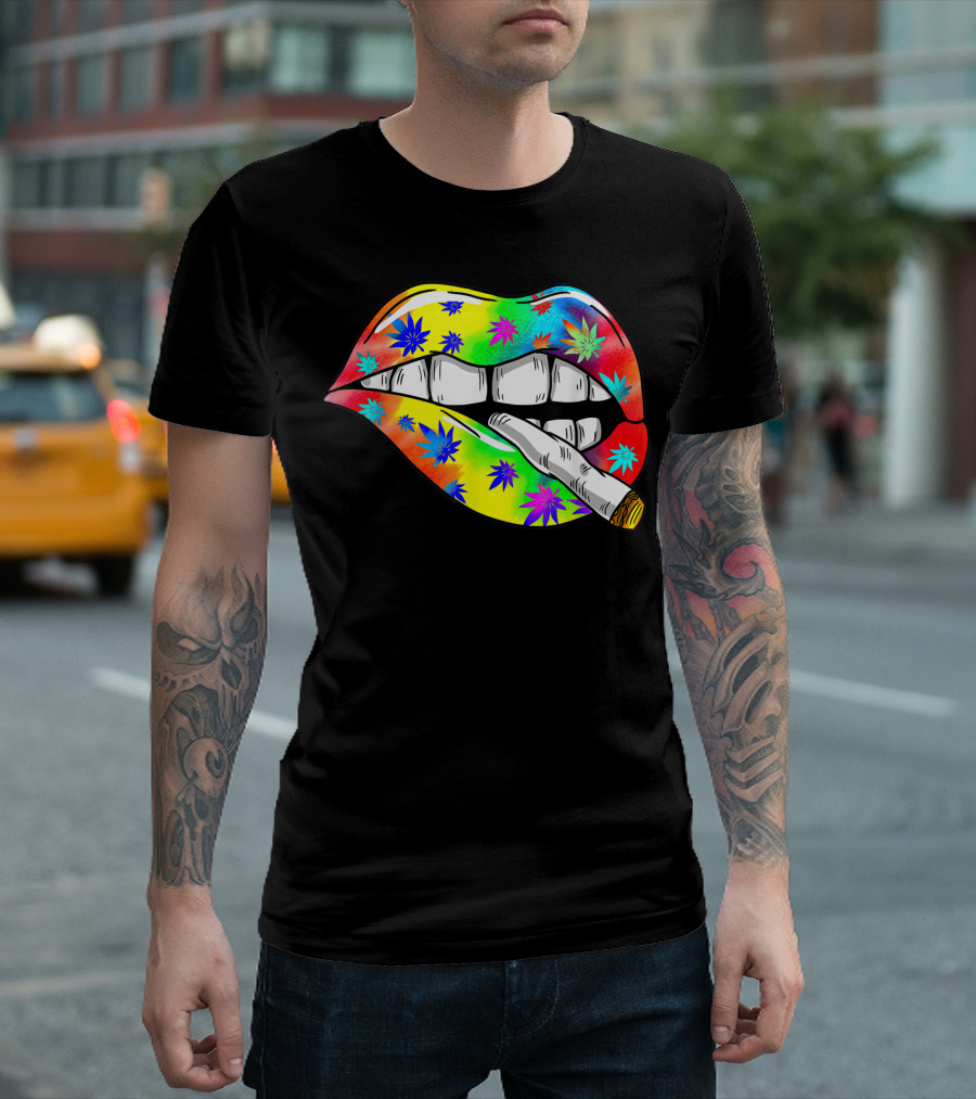 Hippie Tie Dye Lips Smoking Weed Trip 420 Stoner Zg T-Shirt