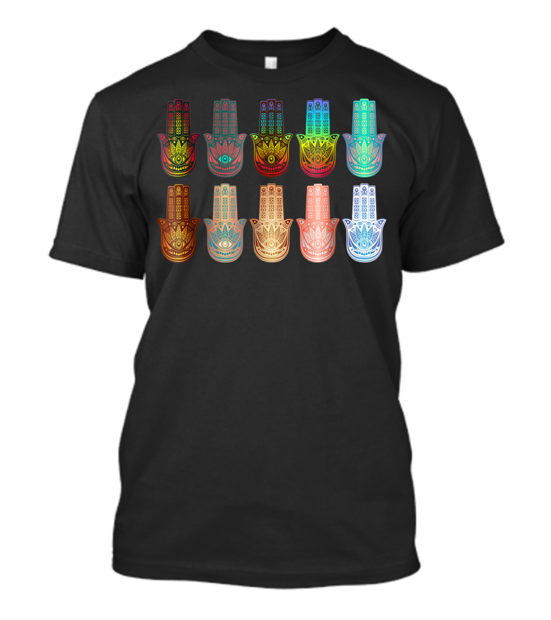Spiritual Hamsa Hand Of Fatima Yoga Colorful Mandala T-Shirt